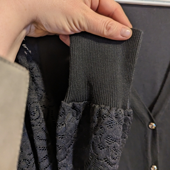 NWOT black cardigan with lace sleeves - Picture 7 of 9